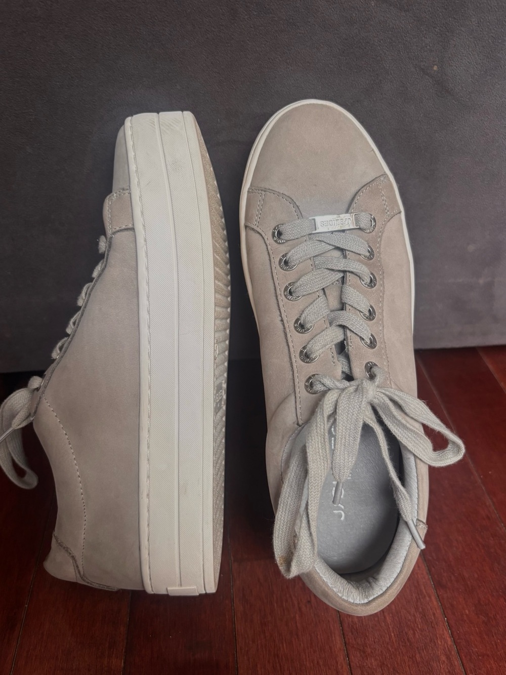 J/Slides NYC Platform Leather Top Sneakers in Light Taupe